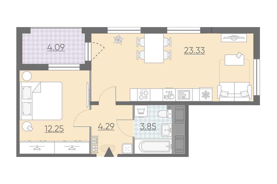 Однокомнатная квартира в : площадь 45.77 м2 , этаж: 3 – купить в Санкт-Петербурге